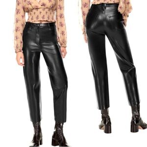 NWT Aritzia Wilfred Melina Cropped Pants Black High Rise Vegan Faux Leather 12
